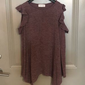 Purple Cold-Shoulder Sweater w/ Ruffle Detail